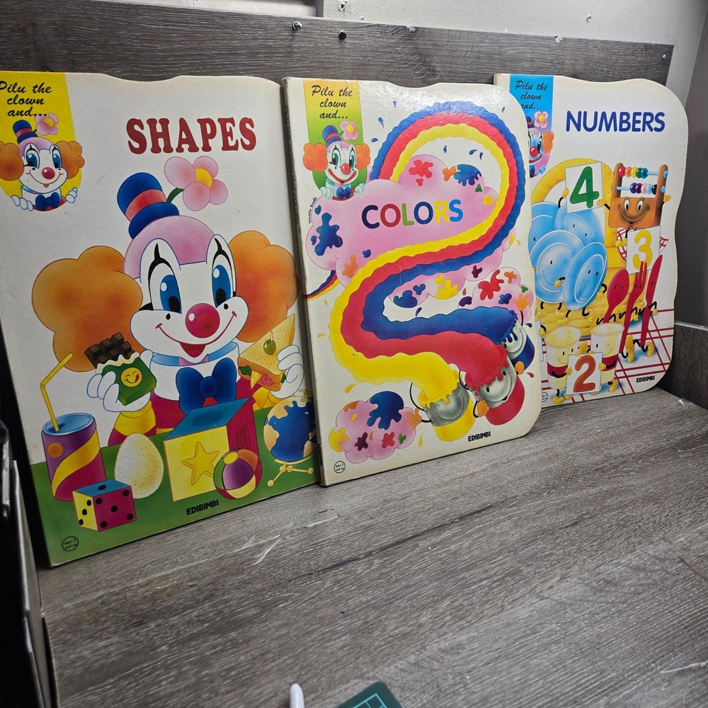 Pilu the Clown Shapes Colors Numbers Children's Learning Books Edibimbi Lot of 3